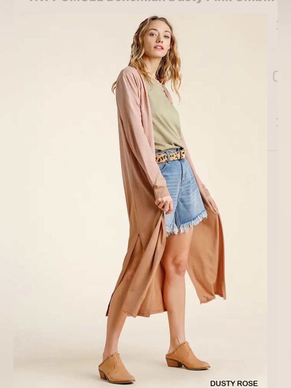Umgee Dusty Rose Long Open Front Duster Cardigan